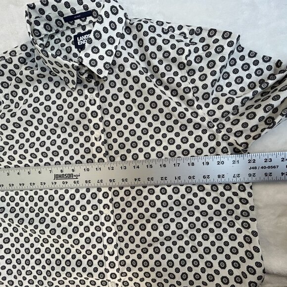 Lands' End Womens Black & White Floral Button-Up Shirt Size 14 No Iron Cotton - Picture 5 of 8